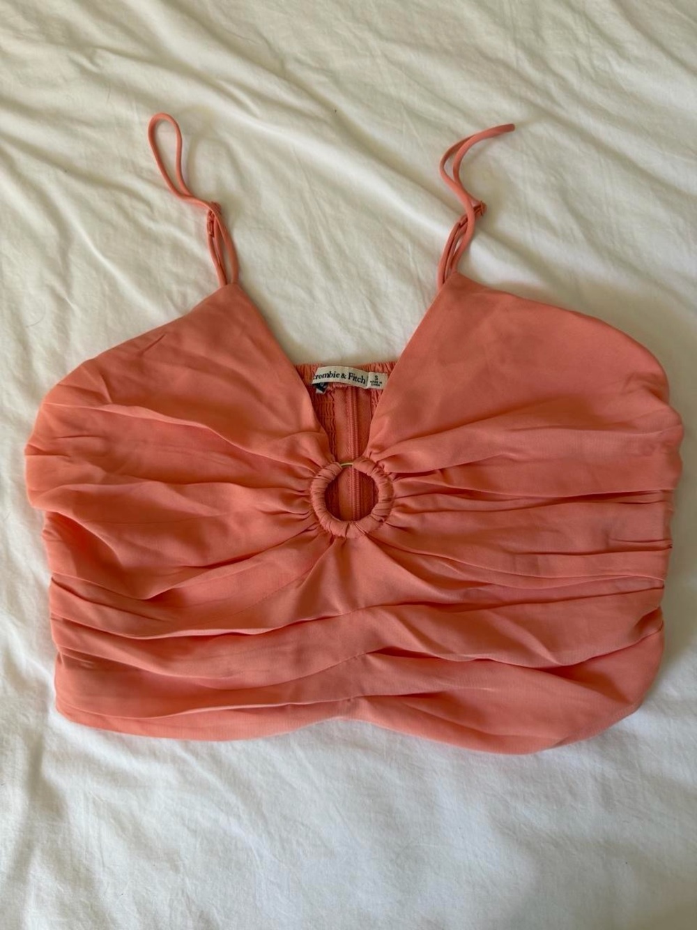 Abercrombie & Fitch Coral Ring-Front Ruched Spaghetti Strap Crop Top